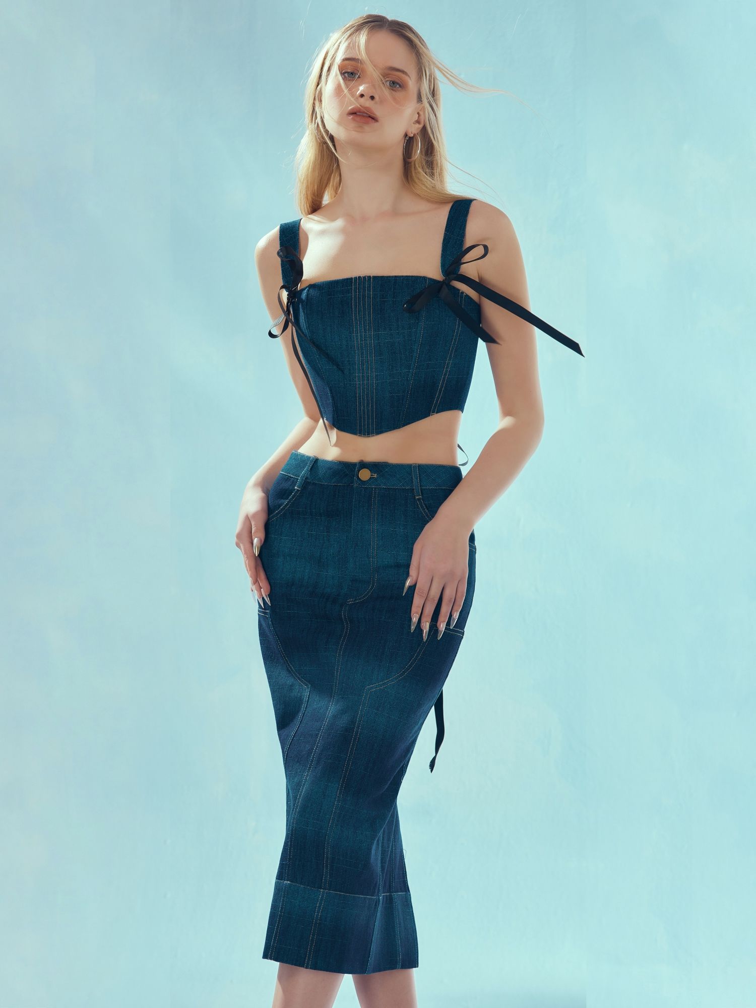 ELPIS - Áo corset jeans SS23T90