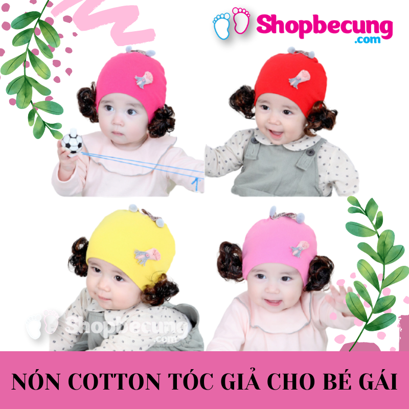 Nón cotton tóc giả cho bé gái