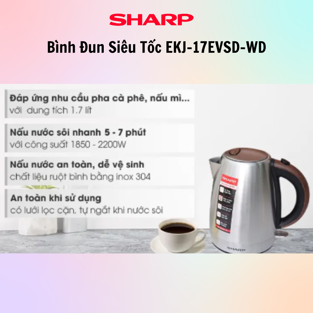 Bình Đun Siêu Tốc SHARP EKJ-17EVPS-BK- Hàng Chính Hãng