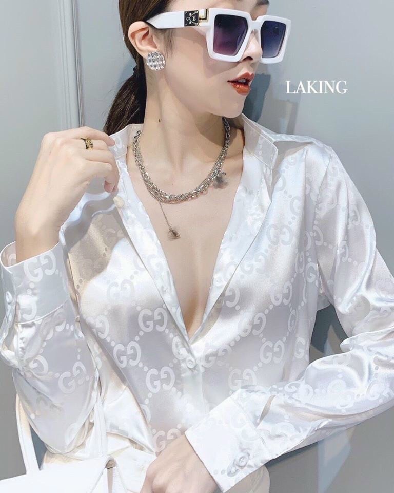 Áo sơ mi lụa gấm sịn chữ G C