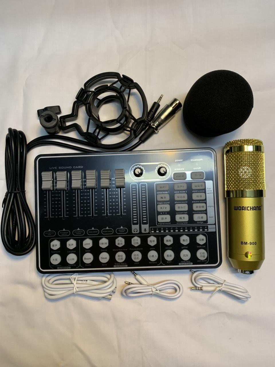 Combo livestream sound card H9 bletooth mic thu âm bm 900 thế hệ mới.đủ dây