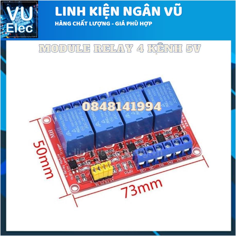 Module Relay 4 Kênh 5V/12V/24V 220V/10A Có Opto Cách Ly