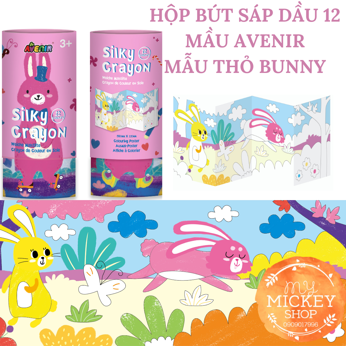 Hộp bút sáp dầu 12 màu Avenir có 6 mẫu cho bé lựa chọn - Mideer 24 màu - Silky Crayon My Mickey Shop