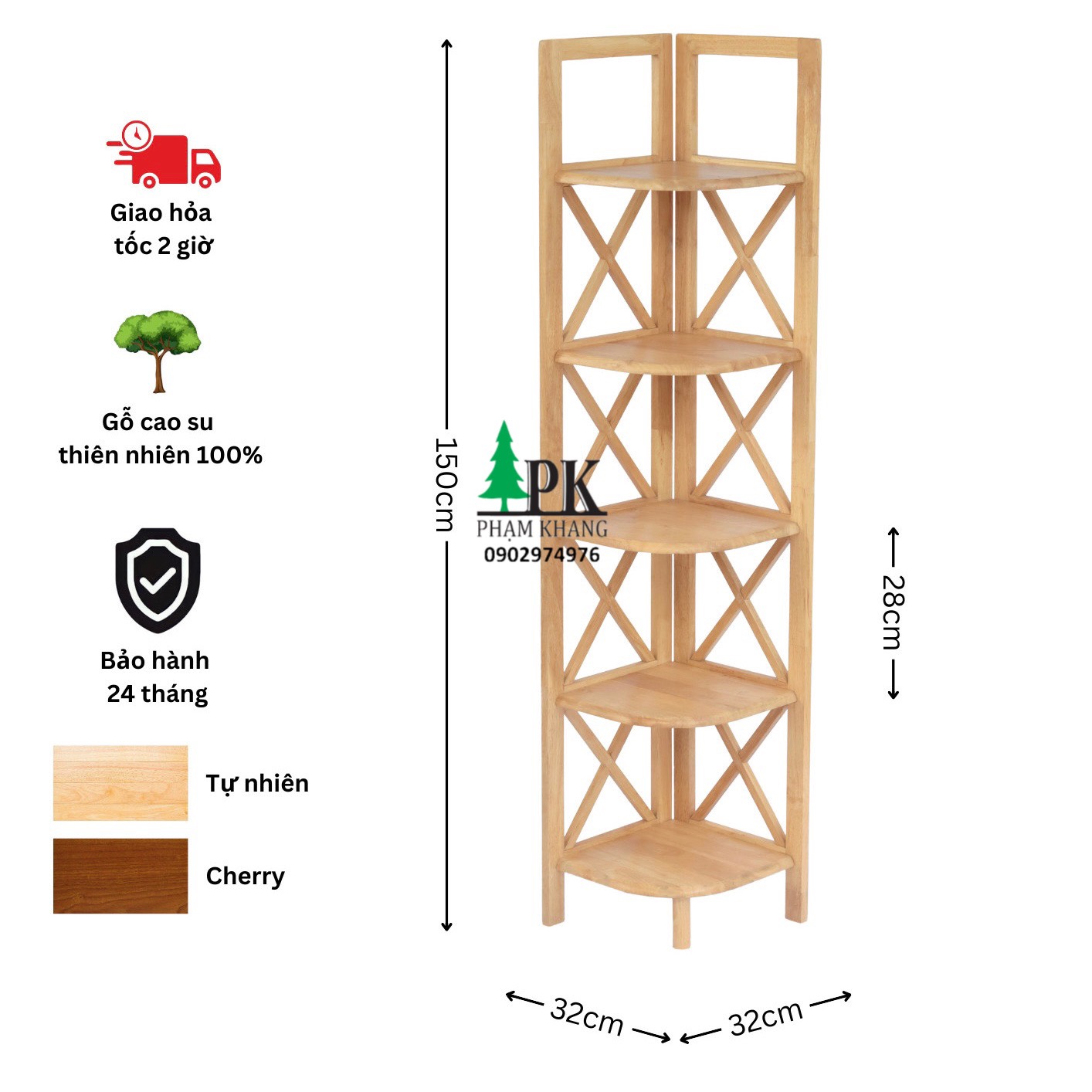 Kệ góc 3 tầng/ 4 tầng/ 5 tầng start decor - gỗ cao su tự nhiên - màu gỗ tự nhiên/ vàng cherry - kích thước rộng 30 / 40 cm