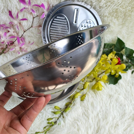 Bộ Thau Rổ Bào Rau Củ Inox 3 Món (Thau+Rổ+Mặt Bào)