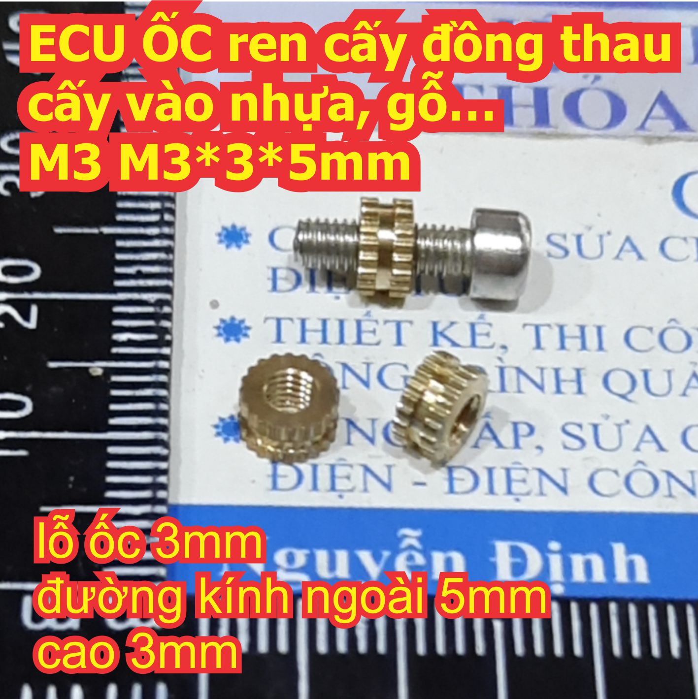 Combo gói ecu ốc ren cấy đồng thau cấy vào nhựa, gỗ… m2 ~ m5 kde7666