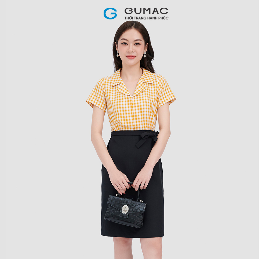[15 - 17.5 | TẶNG QUÀ đơn từ 499K] Đầm caro phối nút thời trang GUMAC DC10071