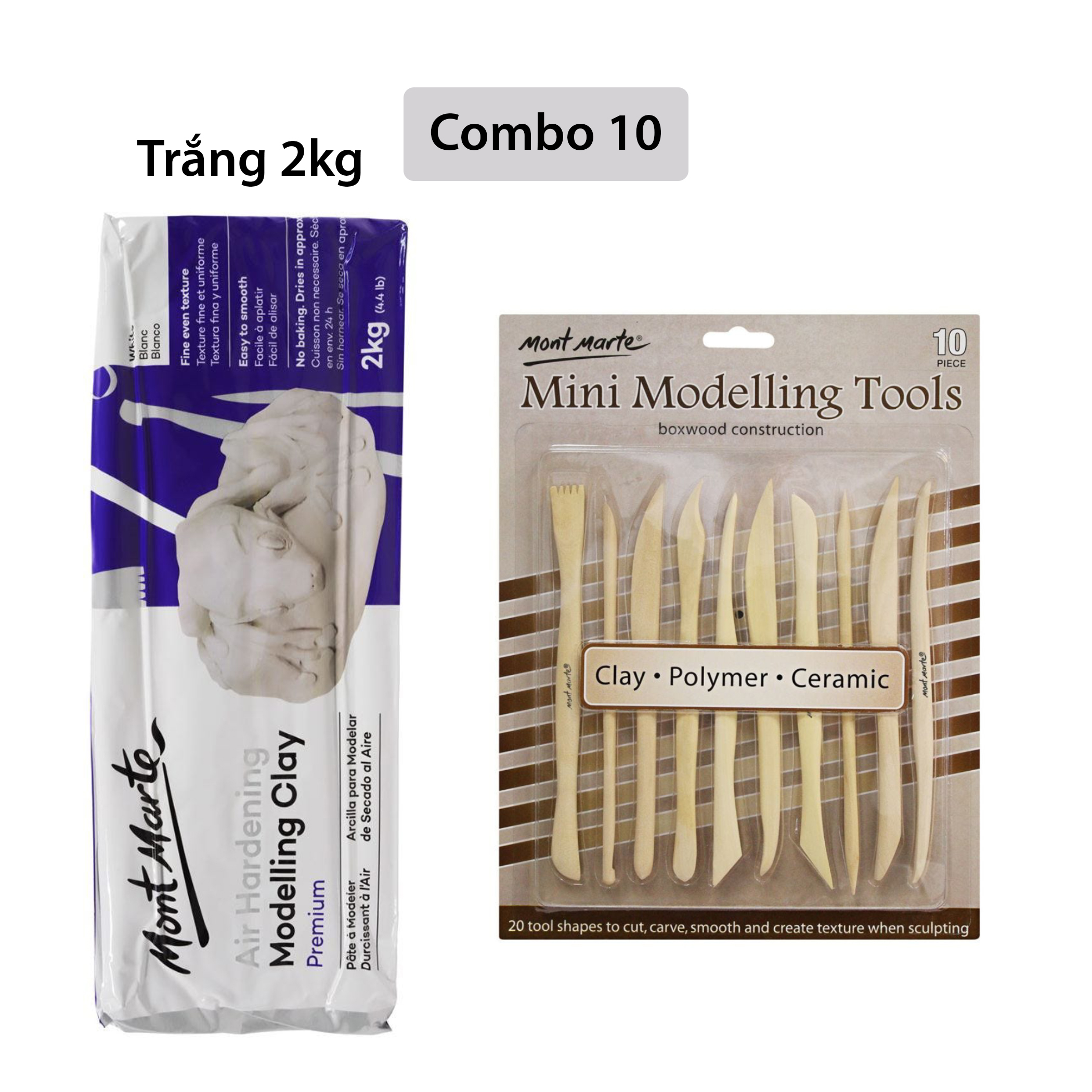 [Giao Hỏa Tốc] Combo Đất Sét Tự Khô 2kg Mont Marte và dụng cụ (Air Hardening Modelling Clay)
