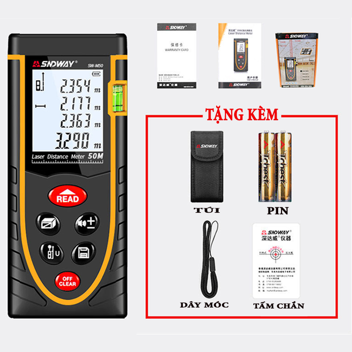 Thước đo laser 50 mét SNDWAY SW-M50 tia đỏ