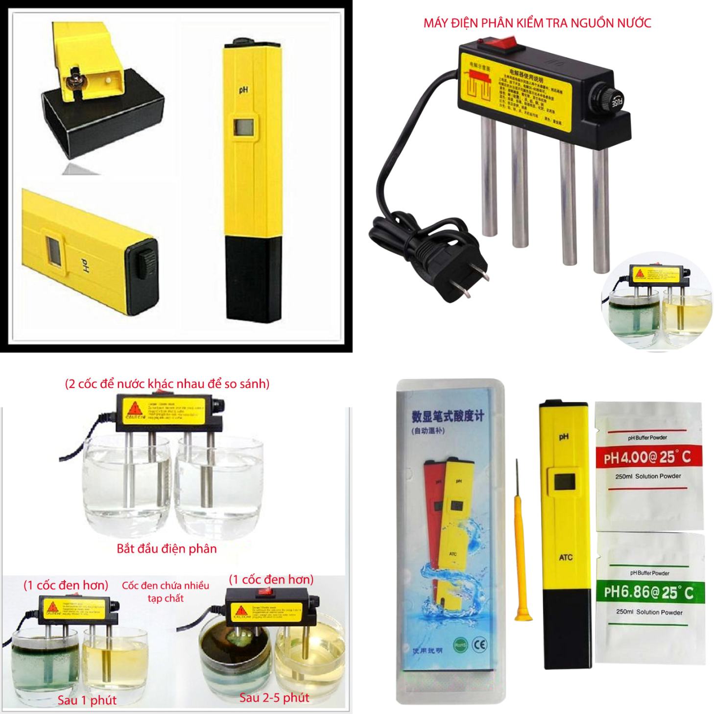 [HCM][Giá Sỉ] Máy đo ph - Bút đo độ ph ATC - Máy đo ph - Kèm Dụng cụ điện phân nước sạch