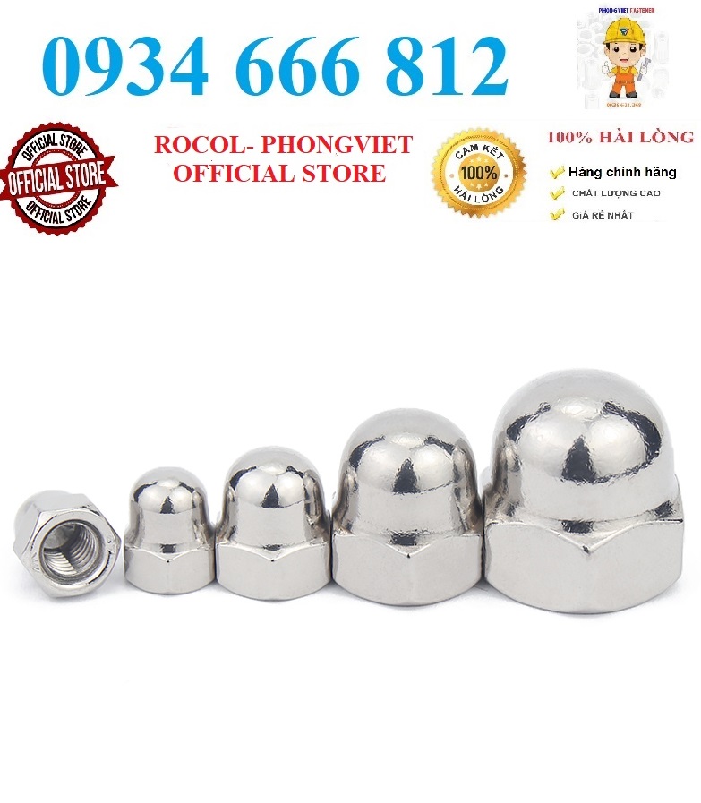 Set 10 cái m4-m16 đai ốc mũ inox304 m4, m5, m6, m8,m10,m12,m14,m16