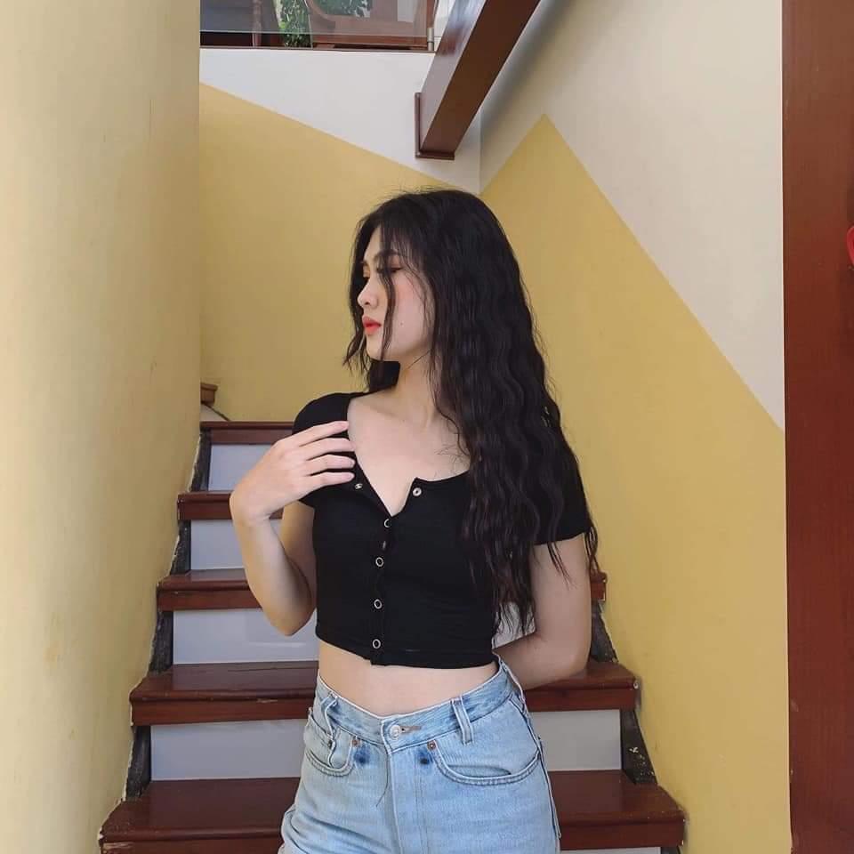 [HCM]Áo thun croptop xoắn eo tay ngắn kute