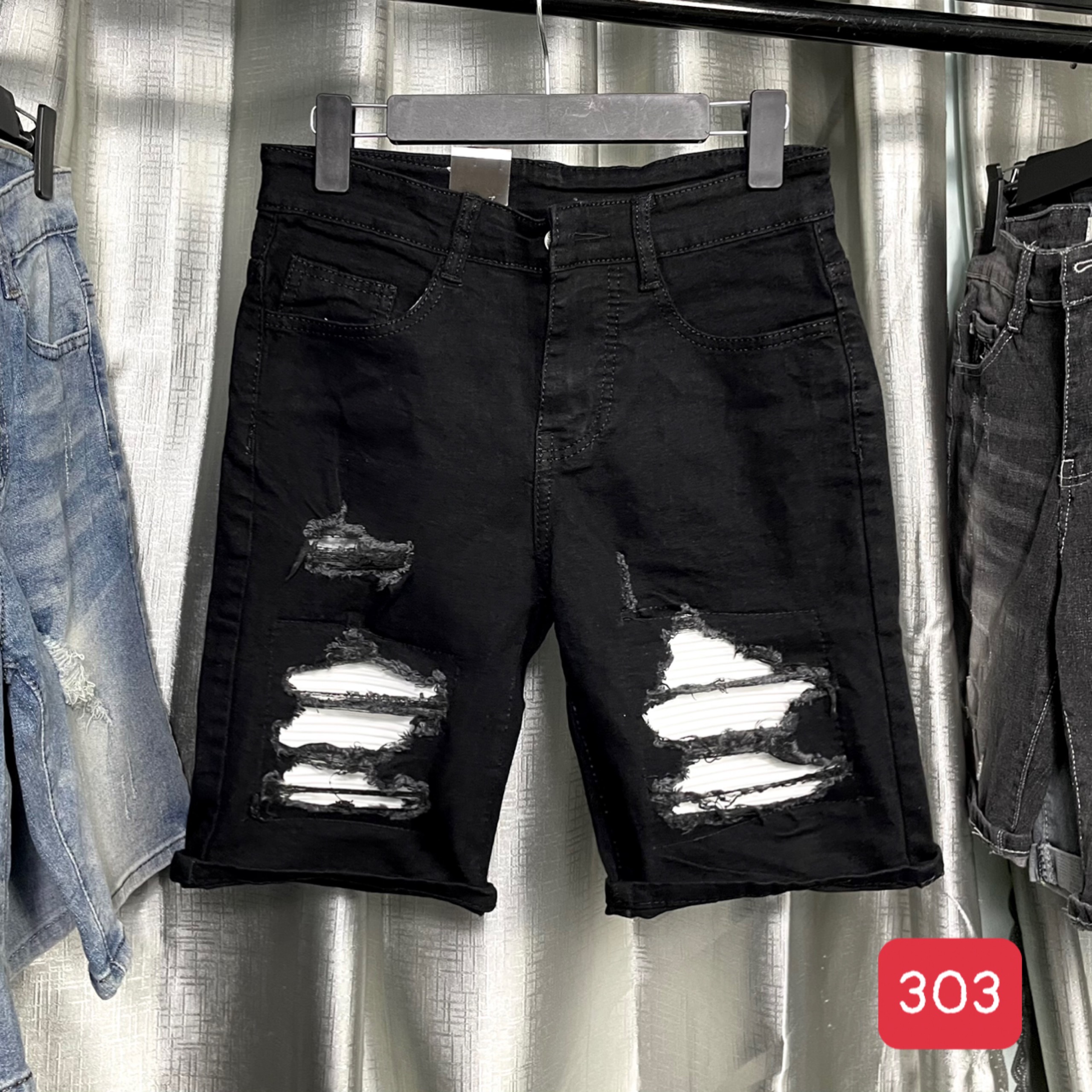HOÀN TIỀN 15% - QUẦN SHORT JEAN NAM MÀU ĐEN RÁCH VÁ CO GIÃN CAO CẤP TIENFASHION26 (ảnh thật shop tự chụp) Ms107
