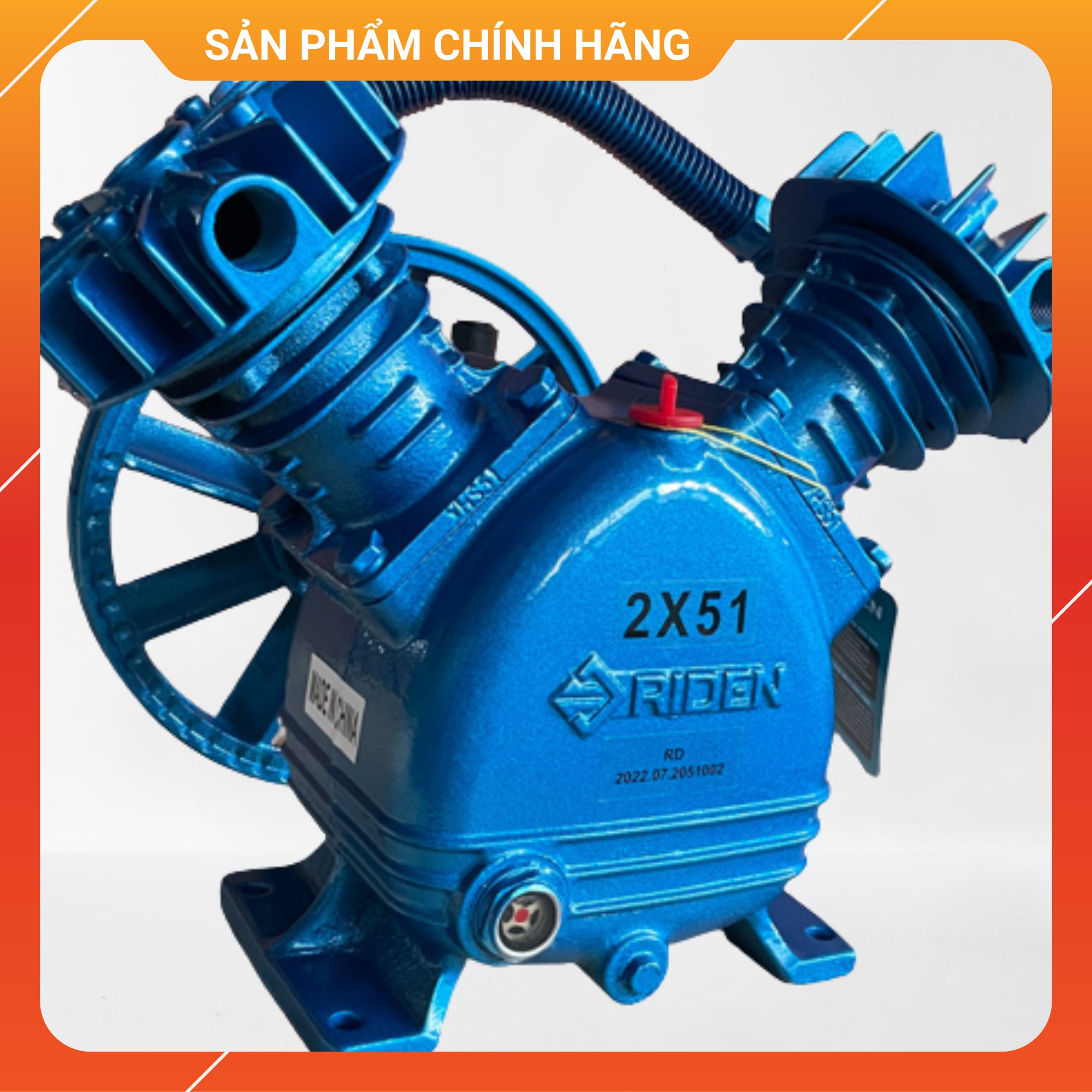 Đầu nén khí 2 piston 51mm,cs 1/2hp -1hp, màu xanh puma hiệu riden rd2x51a