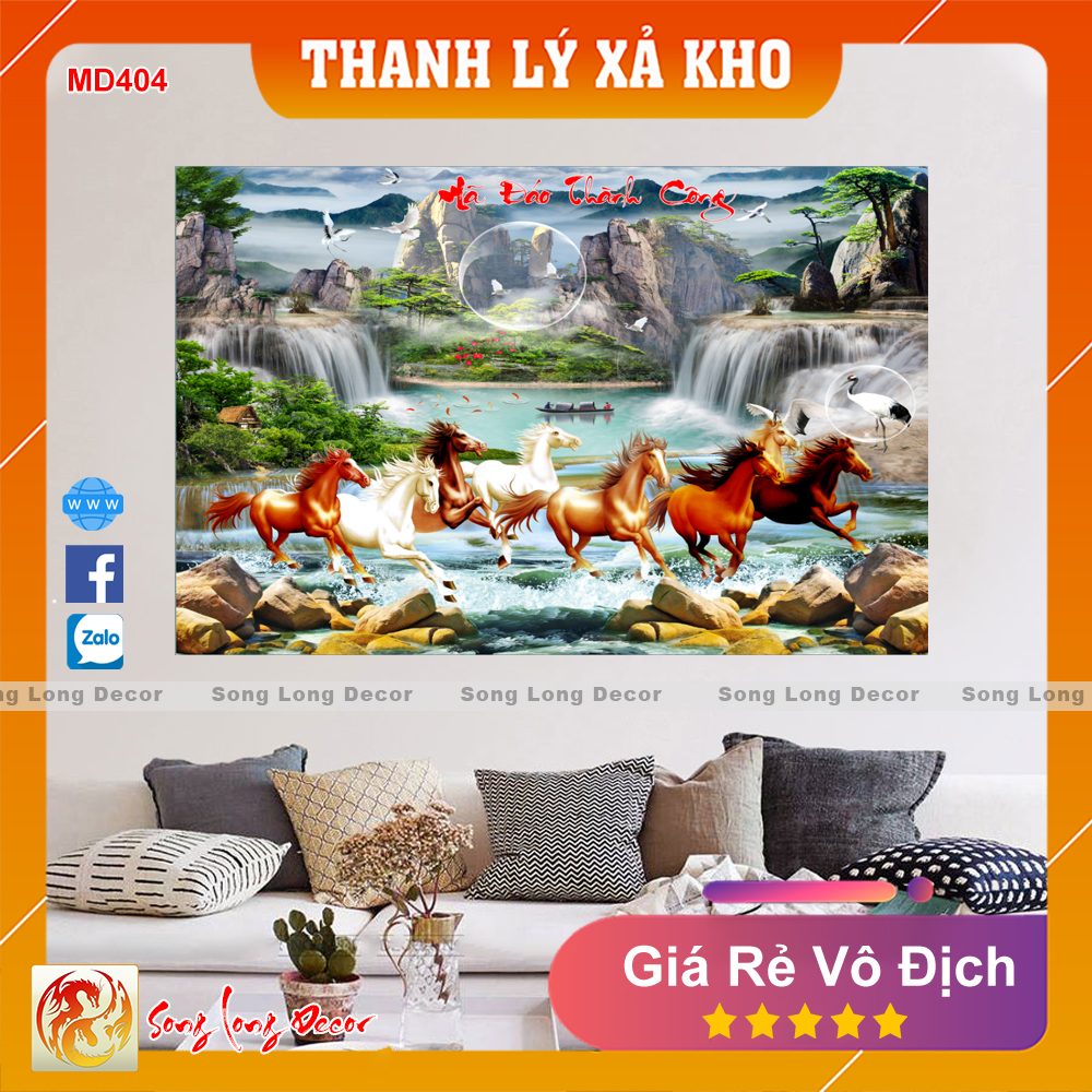 Tranh Dán Tường 3D Mã Đáo Thành Công - MD404- Tranh 3D Phong Thủy - Giấy dán tường 3d - Song Long Decor