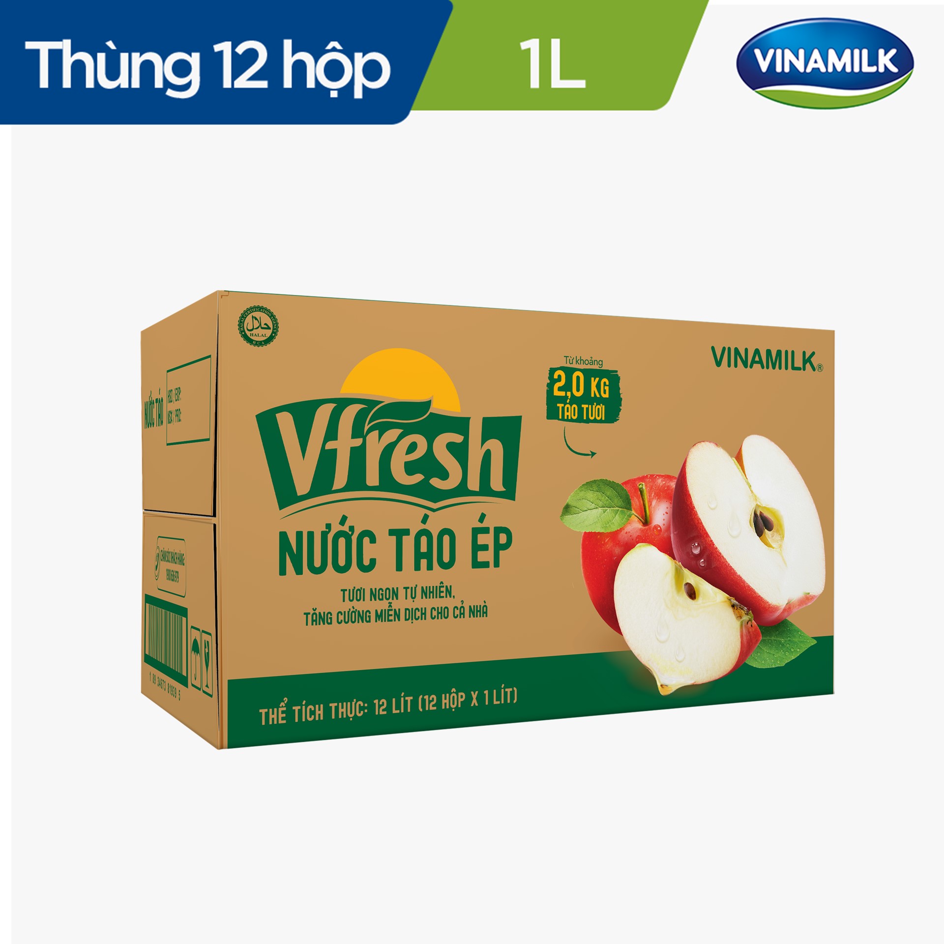 Thùng 12 hộp nước vfresh táo ép 100% hộp giấy 1l