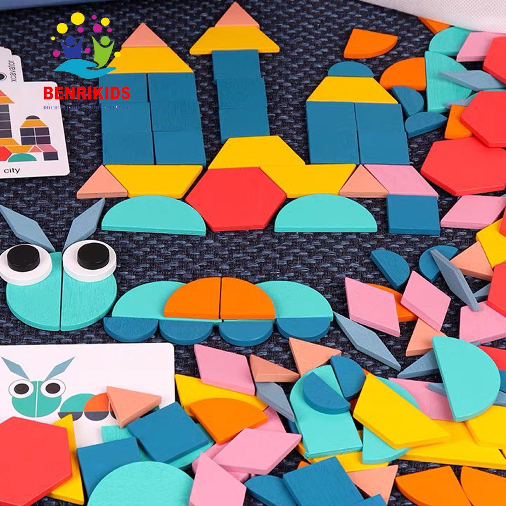 Đồ chơi cho bé - Bộ xếp hình sáng tạo Pattern Block bằng gỗ cho bé sáng tạo