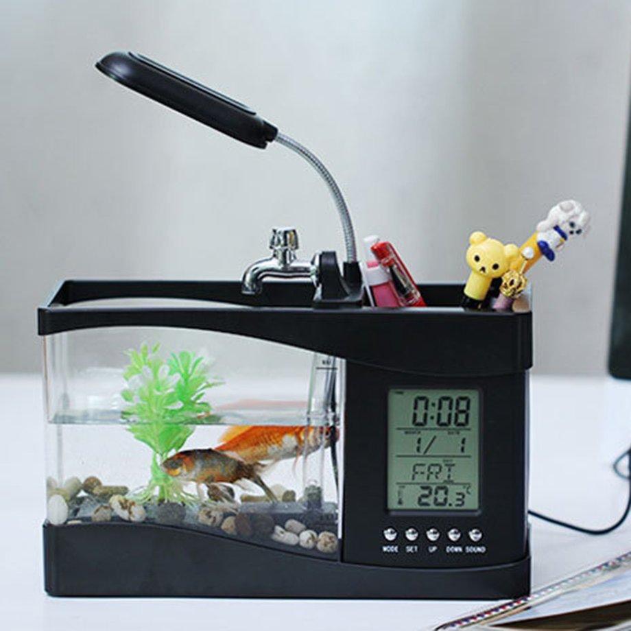 Bể Cá Mini Hồ Thuỷ Sinh Để Bàn [Đồng Hồ Đèn Bàn Sỏi Cây Trang Trí]