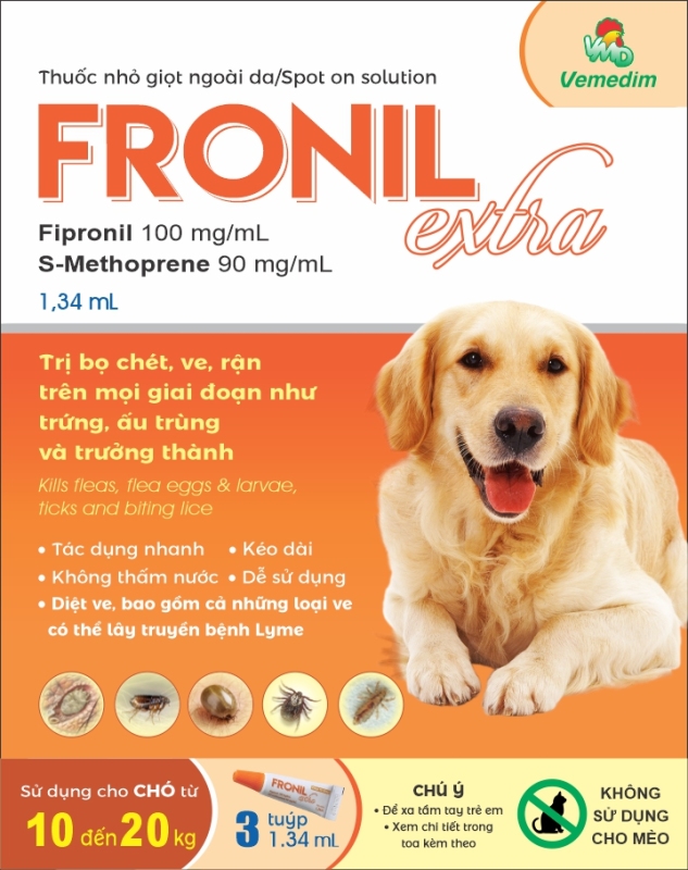 Phòng trị ve, rận, bọ chét cho chó Fronil Extra (3tube/hộp), Vemedim