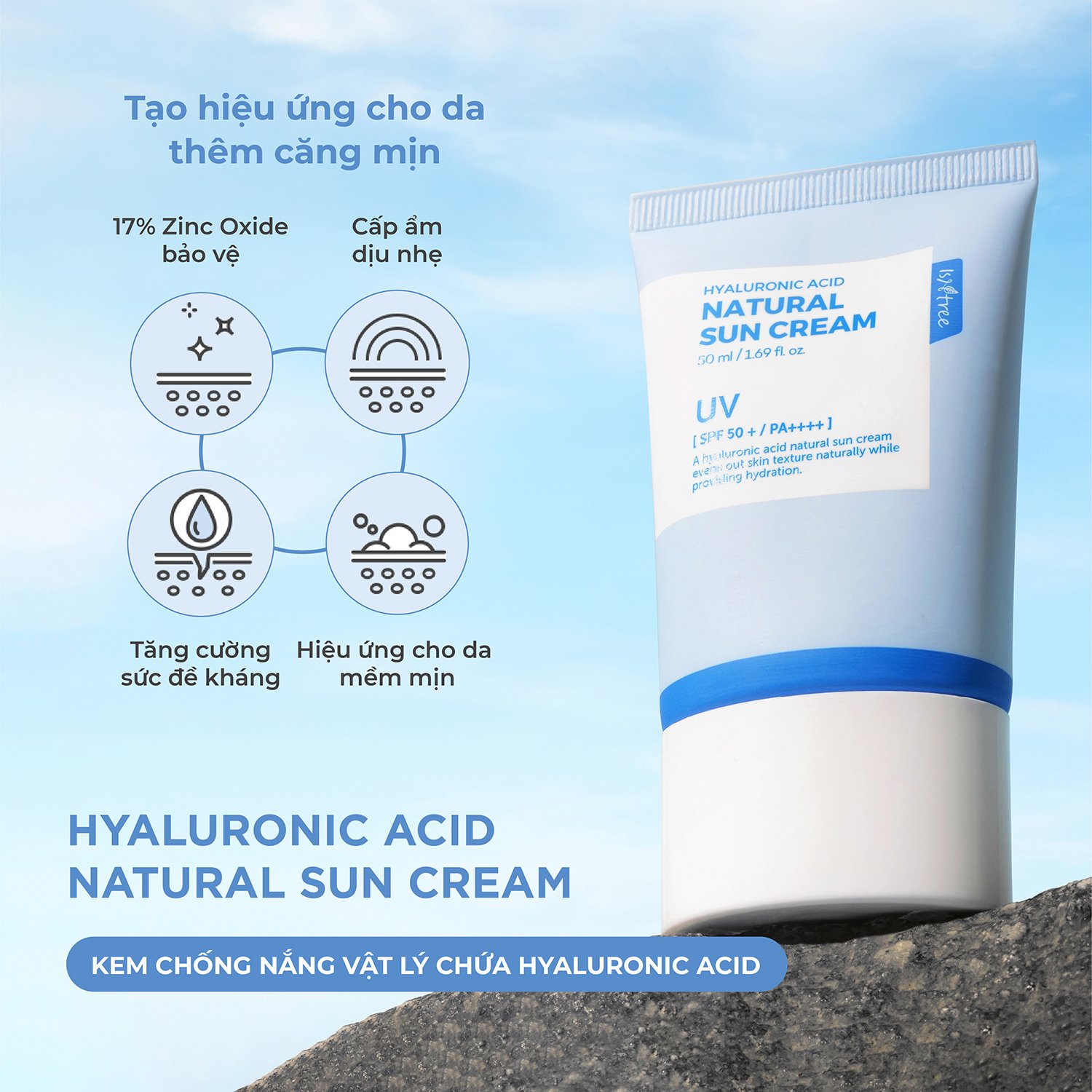 Kem chống nắng vật lý isntree hyaluronic acid natural sun cream spf50+ pa++++ 50ml