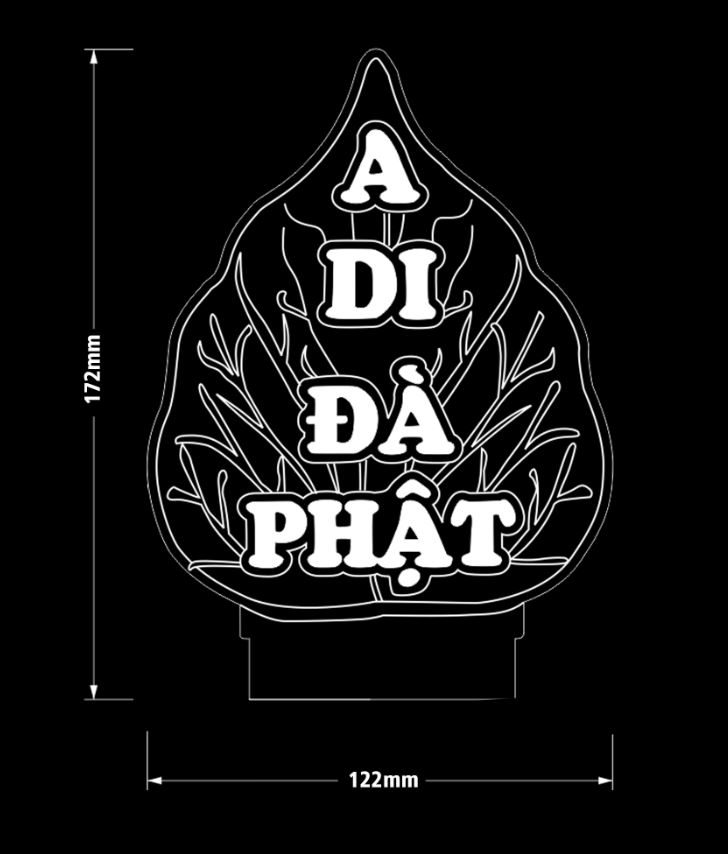 Đèn led 3D khắc chữ A Di Đà Phật hình lá bồ đề