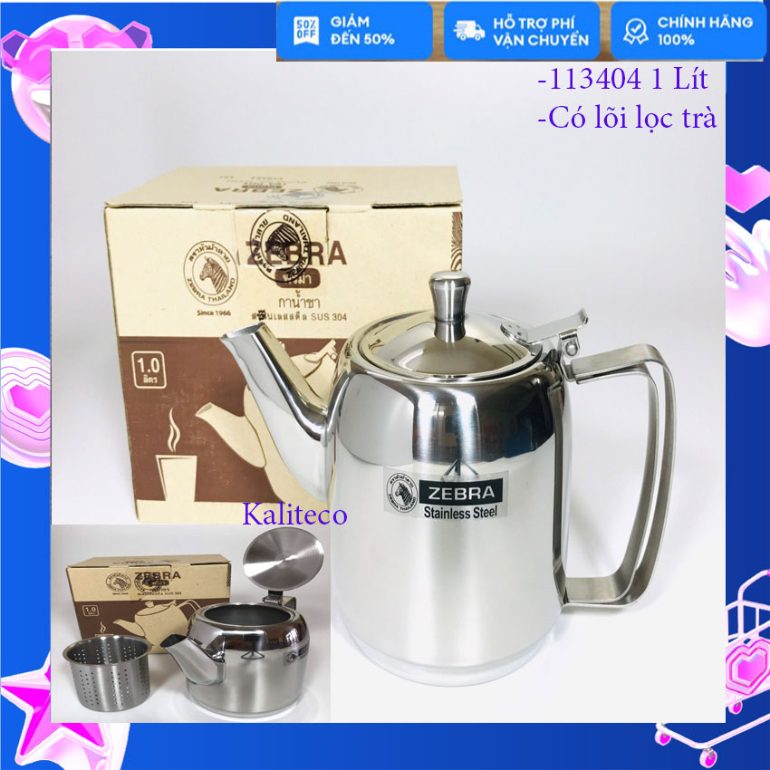 Ấm đun sôi bình trà inox zebra thái lan có lõi lọc trà 1000ml 113404-kaliteco
