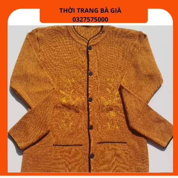 Áo Len Thêu Hoa Mai Cài Cúc Cho Bà Chất Len Mỏng (Giành cho bà 40_58kg)