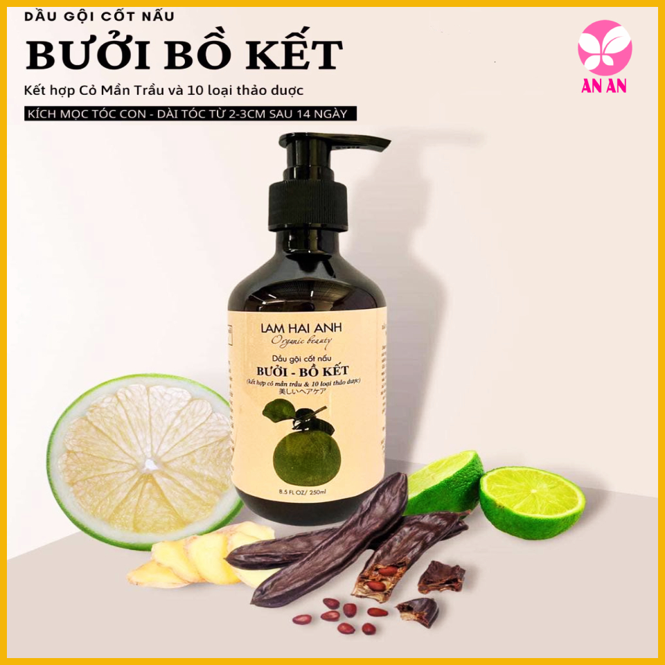 Dầu gội cốt nấu Bưởi bồ kết Lam Hải Anh 250ml - Giảm rụng tóc hiệu quả