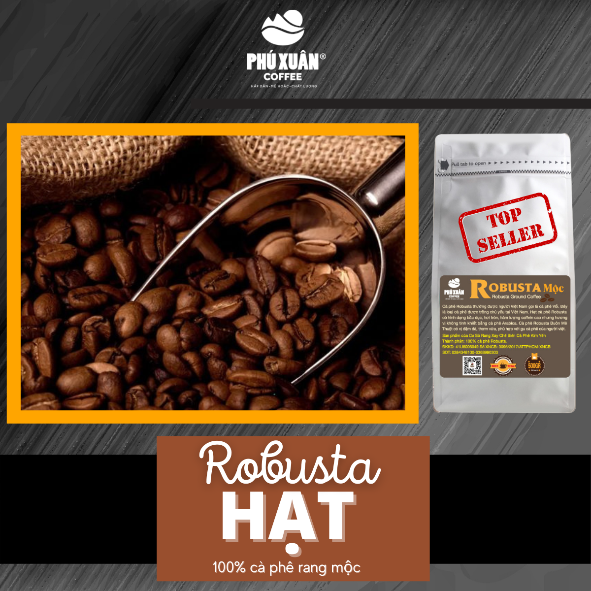 500GR Cà phê Robusta Mộc Nguyên Chất Phú Xuân Coffee – Cafe bột hạt rang xay pha phin pha máy – No Brand – top1shop