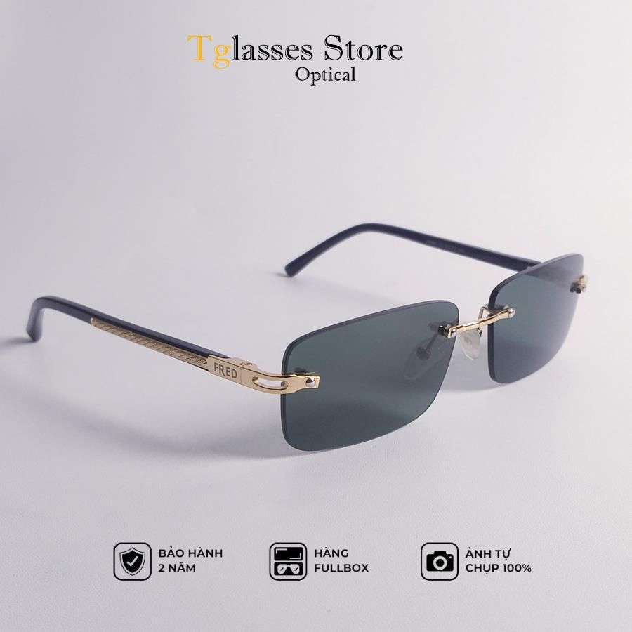 Kính râm không vành Fred F065 Nam, Tròng kính phân cực Polarized Uv100% Khung Titan & Acetate - Japan