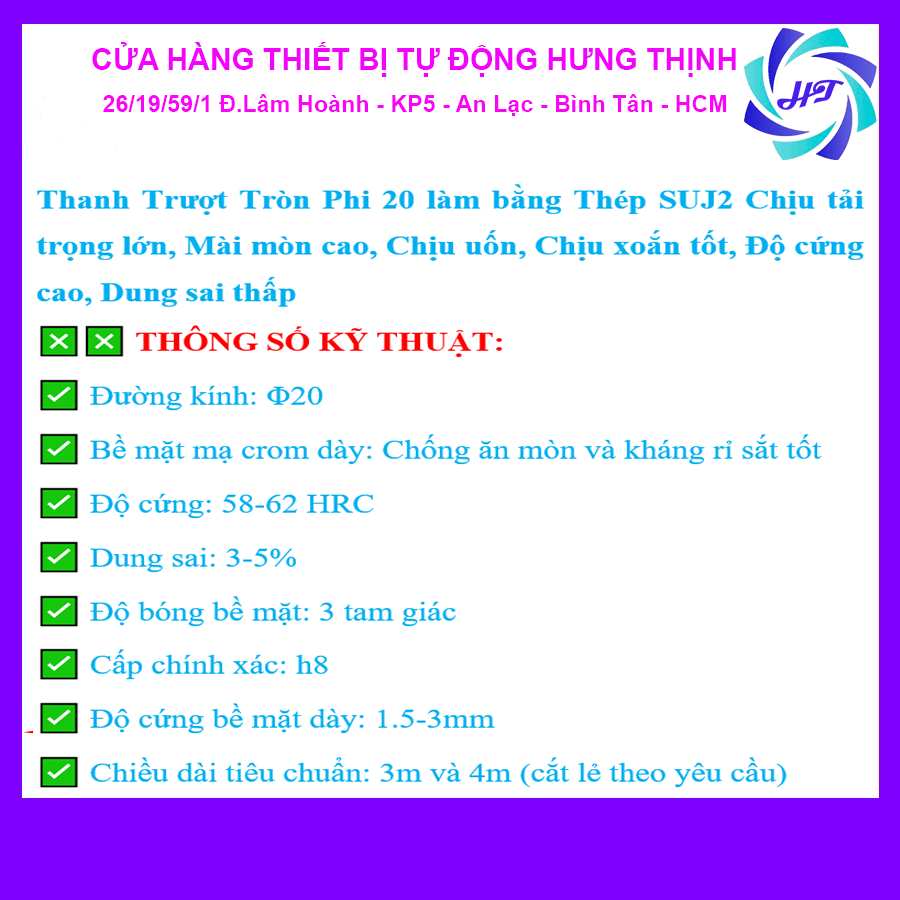 Thanh Trượt Tròn Phi 20 Dài 1000mm