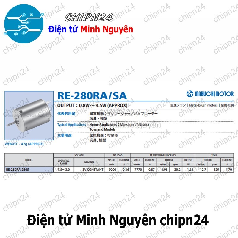 [1 cái] Động cơ Máy sấy tóc 280 Trục 2MM - HH000312
