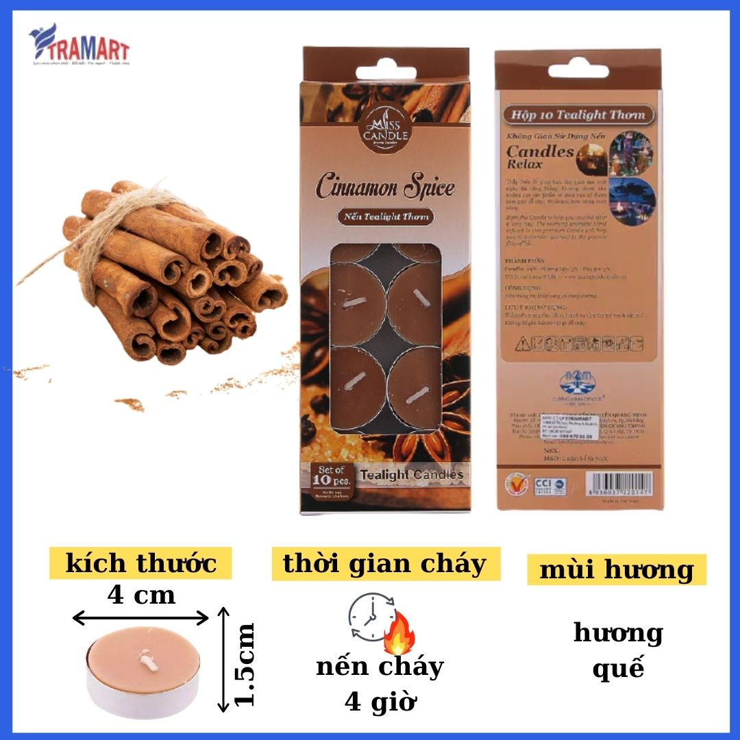 [HCM] candle scented tealight box 10 candle ftramart MIC0147 cinnamon spice (Cassia fragrance) candle smokeless material paraffin wax help burst essential oils aromatherapy room and home décor or making gift.