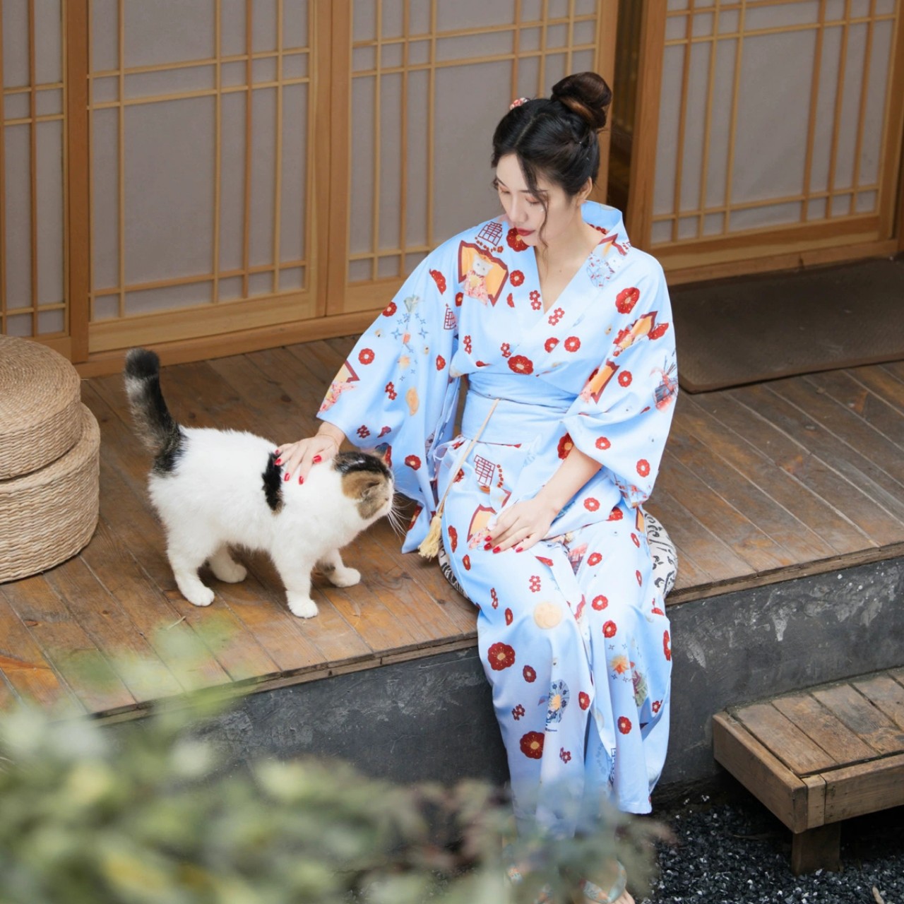 (CÓ SẴN) Bộ Đồ Yukata Đào Hoa Kỳ Nguyện Miêu