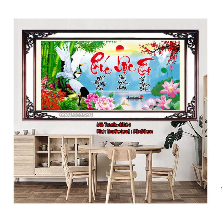 Tranh Đính Đá PHÚC LỘC THỌ (ĐÁ ABC CAO CẤP). Kích Thước: 93cm x 50cm