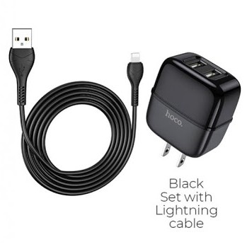 Bộ cáp sạc Hoco C77 2 cổng sạc nhanh 2.4A (Kèm cáp Lightning)