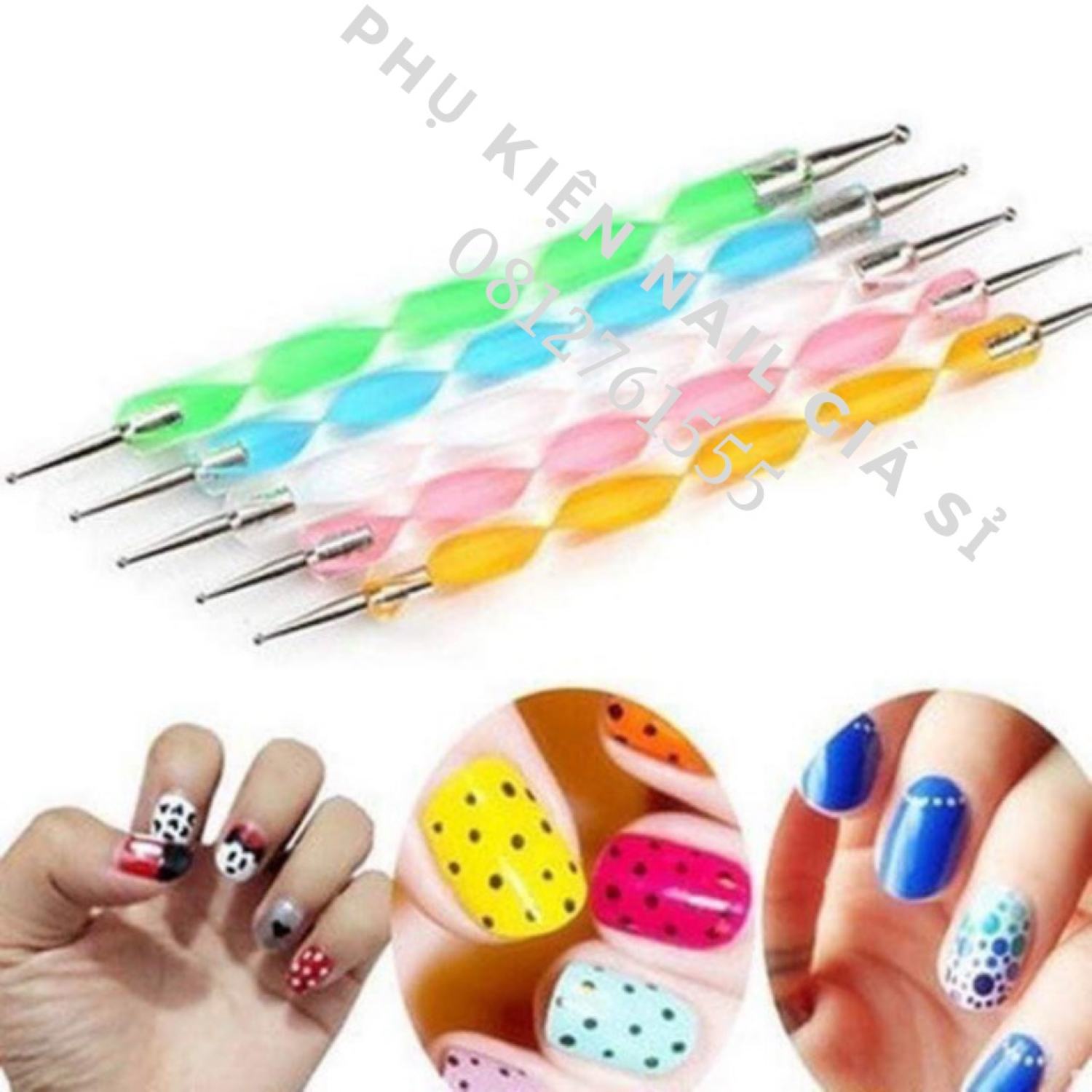 Bút chấm bi nail vẽ móng, Cọ chấm bi đủ size Set 5 cây