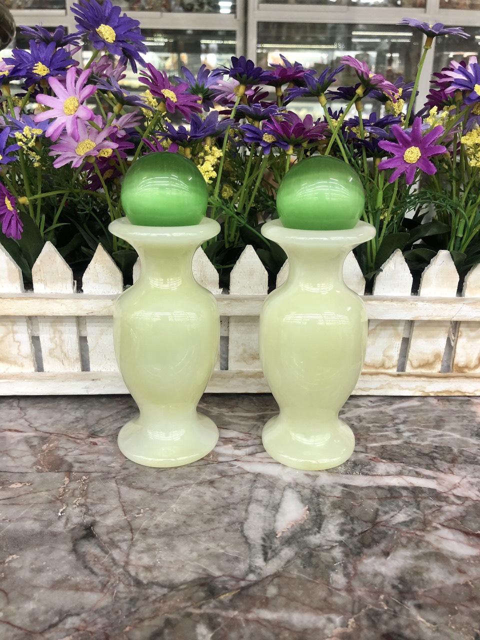 Bộ combo cặp Lục Bình Lọ Hoa đá ngọc onyx kết hợp quả cầu phong thủy