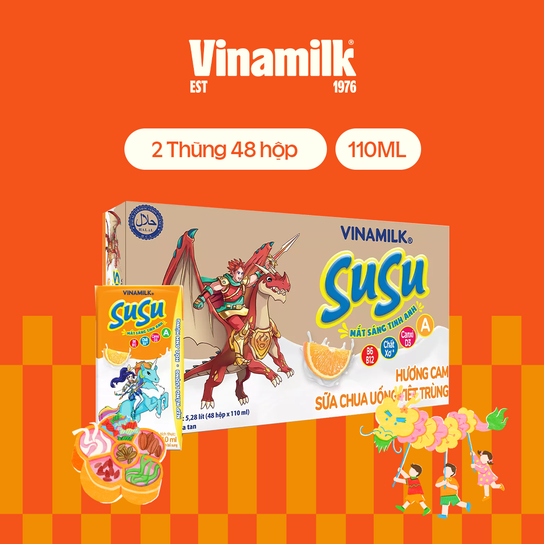 Bộ 2 Thùng (96 hộp) Sữa chua uống Susu hương cam 110ml