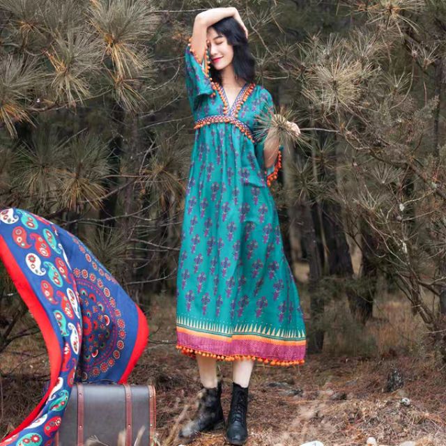 Váy Du Lịch Phong Cách Boho Vintage ( Có Sẵn )