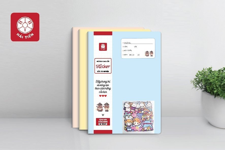 HẢI TIẾN Vở ô ly Sticker (48,80 trang) - 100g/m2 (Giao mẫu ngẫu nhiên - Có tặng kèm Sticker - Lốc 5,3 cuốn)