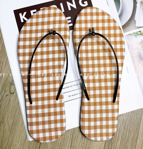 Dép xỏ ngón nữ kẻ sọc caro quai cọng chỉ mảnh đế bệt DL104, Dép kẹp nữ đi biển thời trang