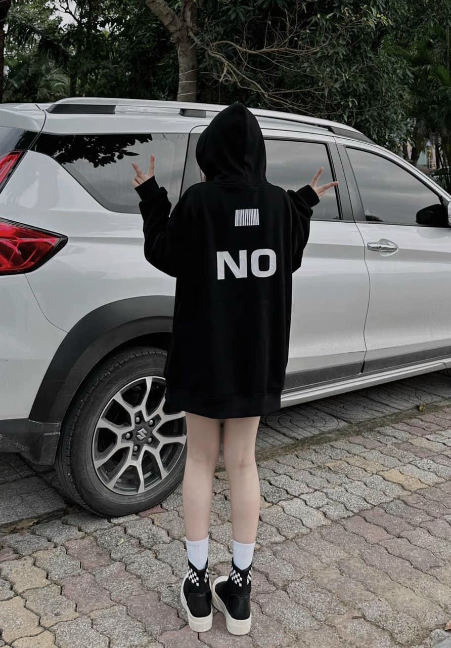 Áo khoác hoodie đôi - chất nỉ mịn - thiết kế hoạ tiết chữ in phản quang " YES , NO "