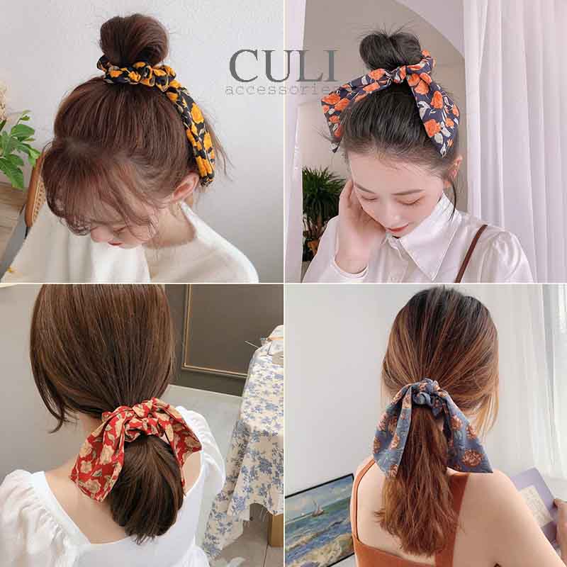 Cột tóc, dây buộc tóc vải nơ hoa phong cách vintage