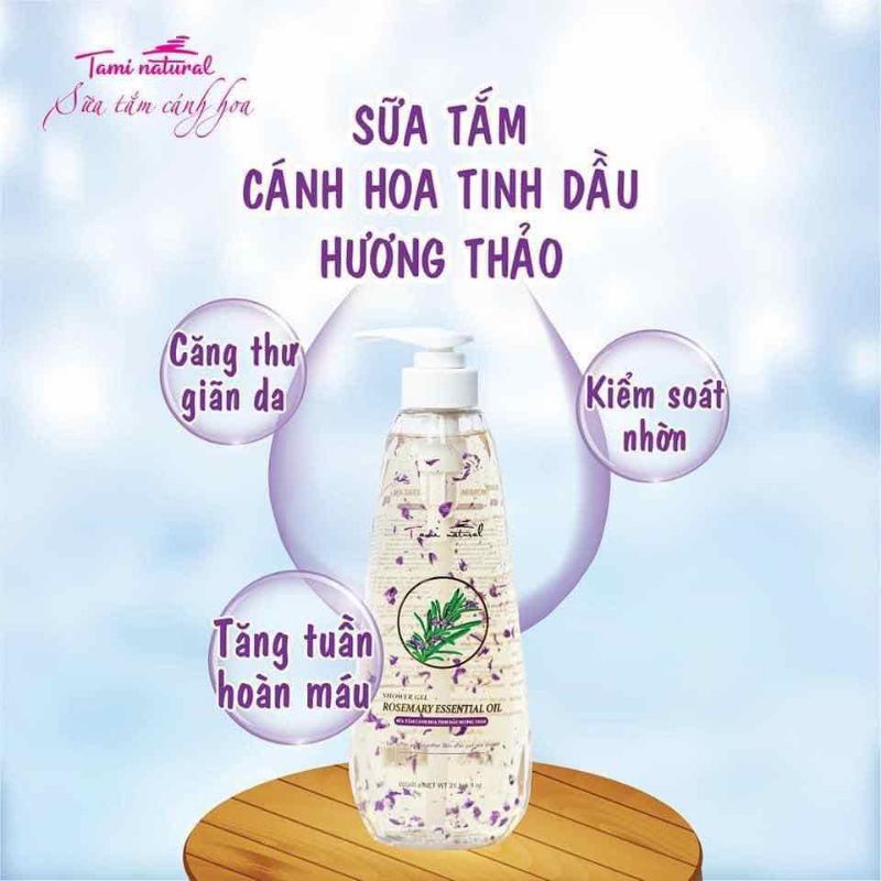 Sữa tắm cánh hoa tinh dầu hương thảo 600ml tami natural