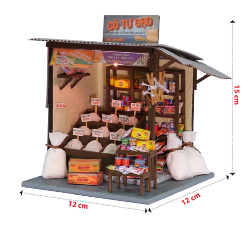 TIỆM GẠO TÝ HON AD06, MÔ HÌNH SÀI GÒN XƯA (tặng keo)