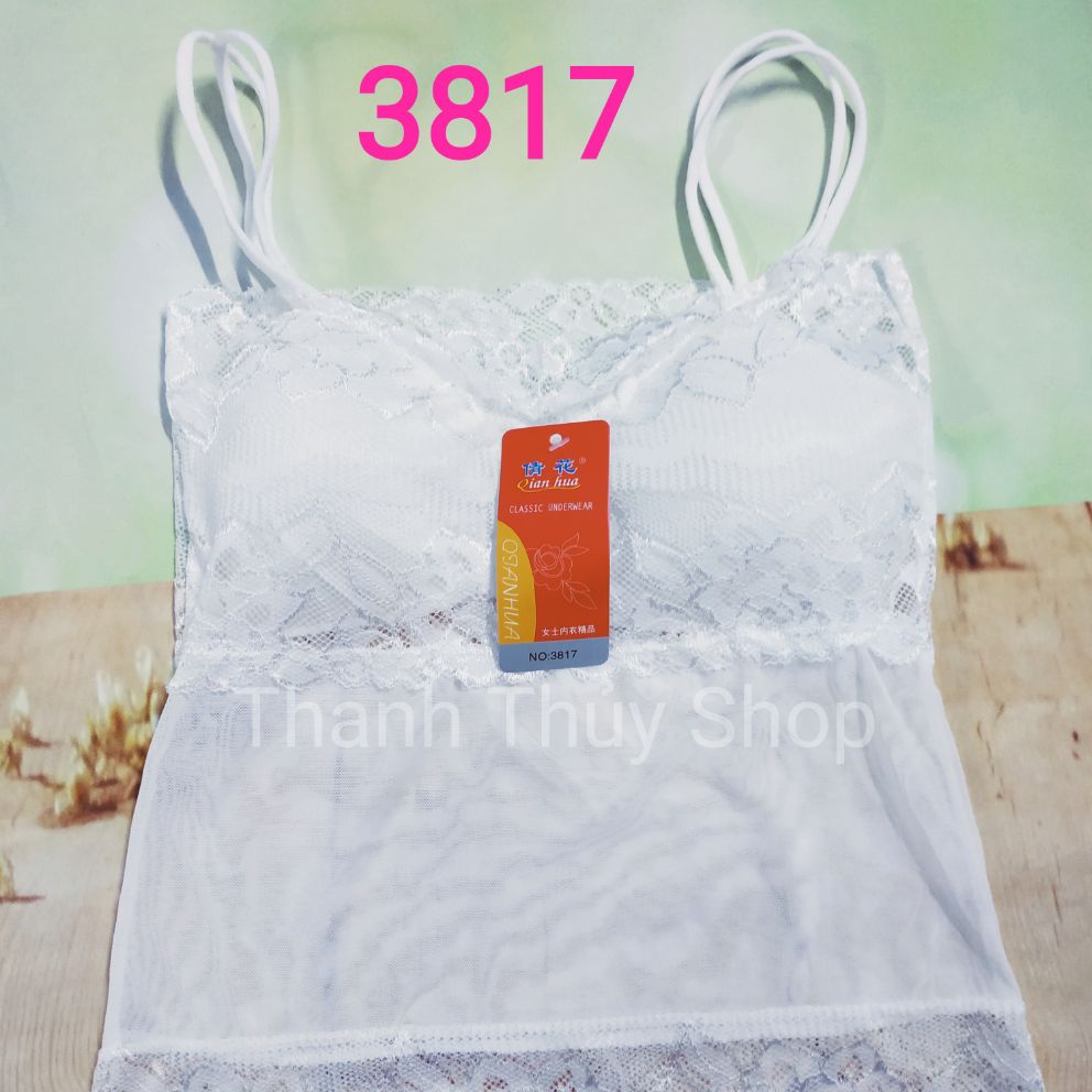 Áo lá dài ren phối lưới mút mỏng 3817