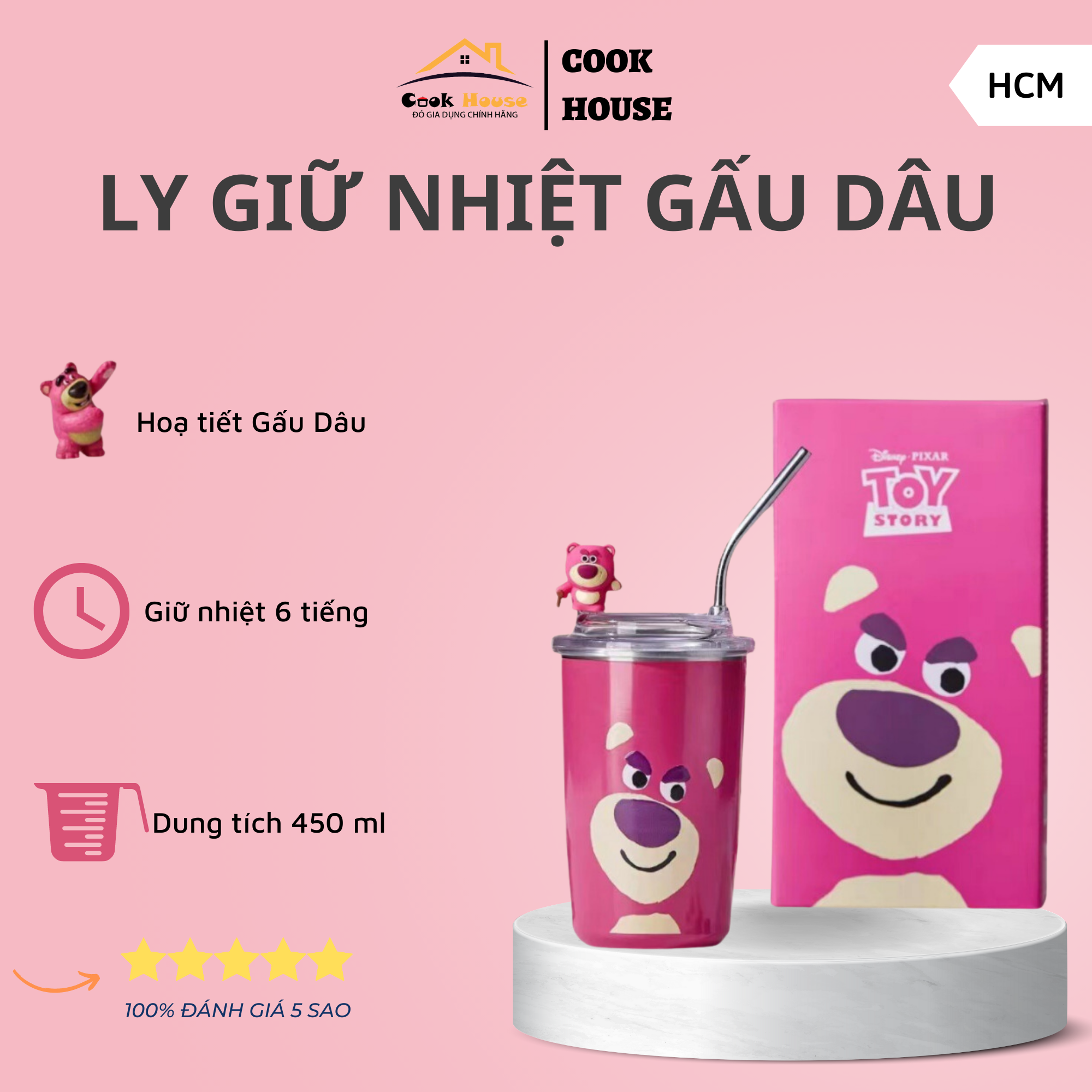 Bình Nước Giữ Nhiệt Hình HOẠ TIẾT GẤU DÂU LOSTO SIÊU XINH LÕI INOX 304 Dễ Thương 450ML Cao Cấp Giữ Nhiệt Nóng Lạnh Từ 8-12 Giờ Bình Nước Giữ Nhiệt Bình Giữ Nhiệt Bình Nước Bình Đựng Nước Bình Nước Cho Bé Đi Học Bình Nước