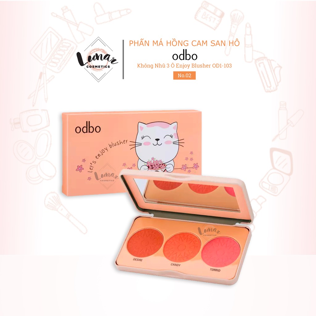 Phấn má hồng odbo tông cam san hô không nhũ 3 ô enjoy blusher od1-103 no.02
