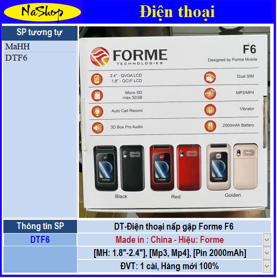 NaShop - Điện thoại Forme nấp gập F6, DTH